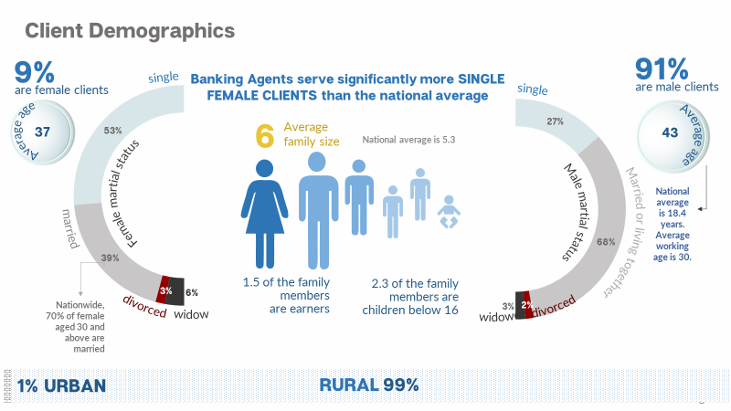client demographics using agency banking in DRC